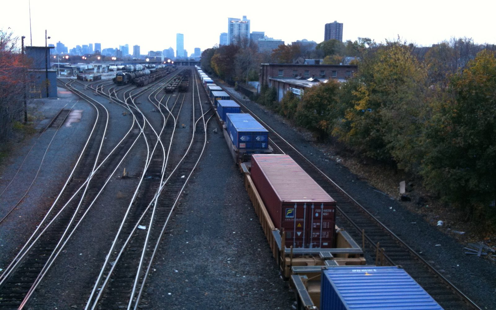 Shipping containers stacked at a port